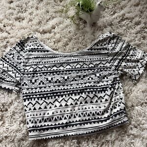 Black and White Curious Gypsy Geometric Patterned Women's crop Top